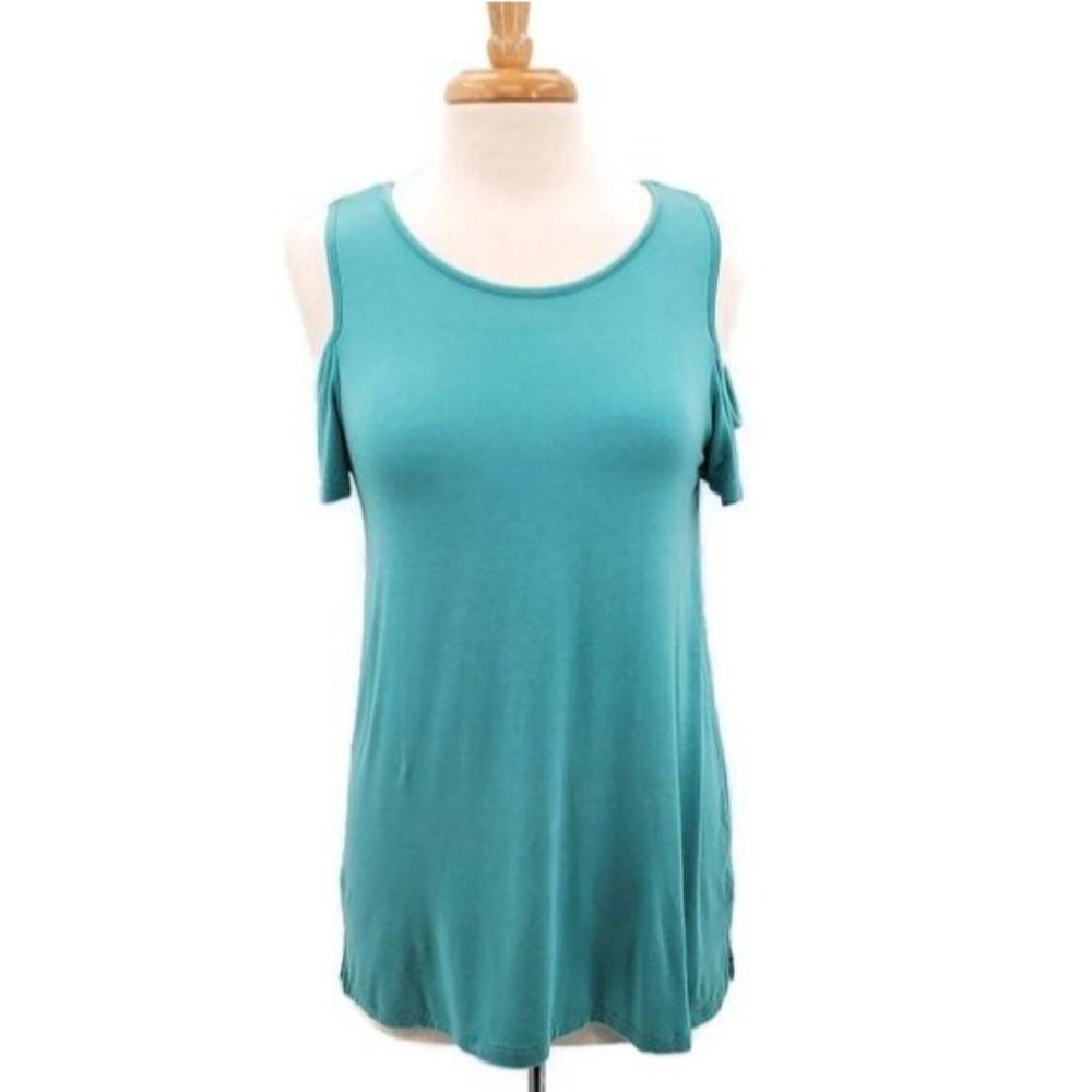 Womens Cold Shoulder Top Sz M Turquoise Blue Scoop‎ Neck Beachy Wallflower